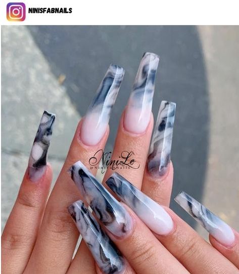 Black Marble Nails, French Acrylic Nails, Black And White Marble, Marble Nails, Black Marble, Acrylic Nail Designs, Black Nails, French Nails, White Nails