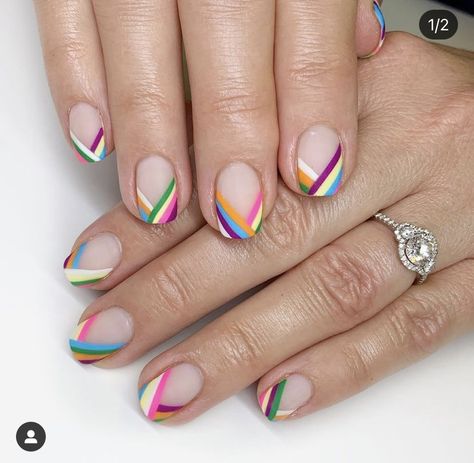 Diagonal Nail Design, Rainbow Tips, Sarah Kane, Diagonal Nails, Easy Manicure, Pretty Nail Designs, Trendy Nail Art, Top Knot, Nail Trends