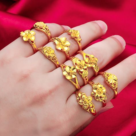 Faster shipping. Better service Yemeni Wedding, Gold Flower Ring, Steel Flowers, Golden Jewelry, Golden Ring, Wedding Party Jewelry, Color Flower, Finger Rings, African Jewelry