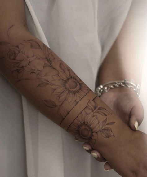 Arm Cuff Tattoo, Shoulder Tattoo Quotes, Wrap Around Ankle Tattoos, Pinterest Flowers, Cute Shoulder Tattoos, Feminine Shoulder Tattoos, Delicate Tattoos For Women, Sunflower Tattoo Sleeve, Wrap Around Tattoo