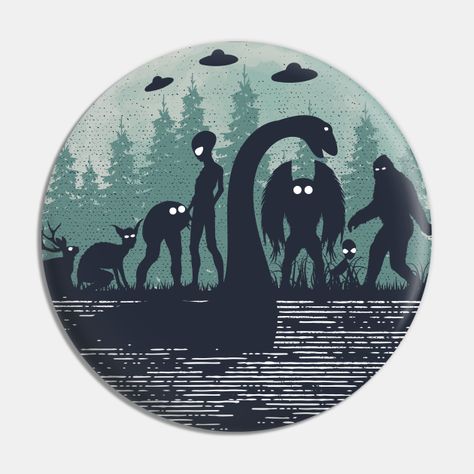 Cryptid Creatures Design! -- Choose from our vast selection of pins to match with your desired size to make the perfect custom pin. Pick your favorite: Movies, TV Shows, Art, and so much more! Available in small and large. Perfect to wear or to decorate your bag or backpack with. Goatman Bridge, Cryptid Stories, Cryptid Tattoos, Cryptid Pins, Cryptid Hunting, Cryptid Core, Wheel Illustration, Cryptidcore Aesthetic, Cryptid Creatures