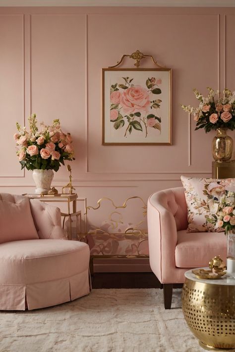 Step into the world of 2024 trends with a palette that screams romance and elegance. Blush pink and gold reign supreme for a luxurious touch! #ad     #Colortrend #wallpaint2024  #color2024  #DIYpainting  ##DIYhomedecor  #Fixhome Pink Interior Design Home Decor, Alder Wood Kitchen Cabinets, Cherry Wood Kitchen Cabinets, Solid Wood Kitchen Cabinets, Bronze Decor, Glamour Decor, Pink Furniture, Beige Interior, Floating Shelves Diy