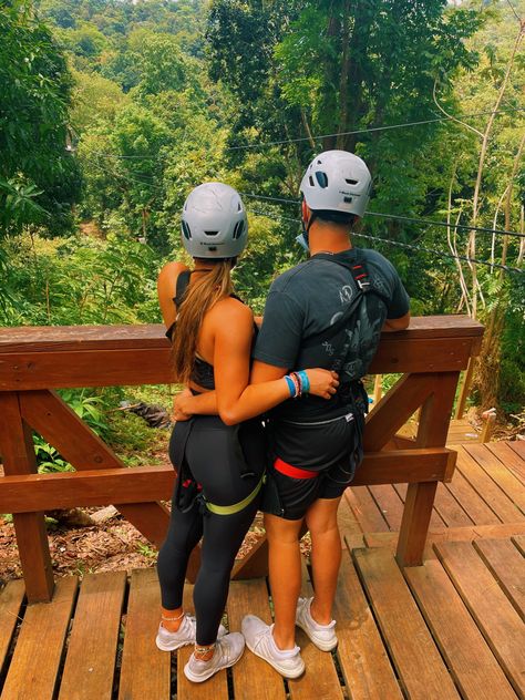 Forest l, Couple Ziplining, Ziplining Outfit Summer, Zipline Outfit, Ziplining Outfit, Summer Pose, Couple Cruise, Summer Poses, Couple Pose, Red Carpet Ready