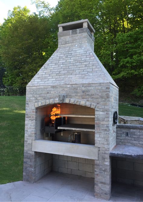 Gaucho Grills Insert in Custom Fireplace Masonry Bbq, Barbacoa Jardin, Backyard Bbq Grill, Outdoor Smoker, Brick Bbq, Brick Pizza Oven, Outdoor Barbecue, Backyard Grilling, Outdoor Oven