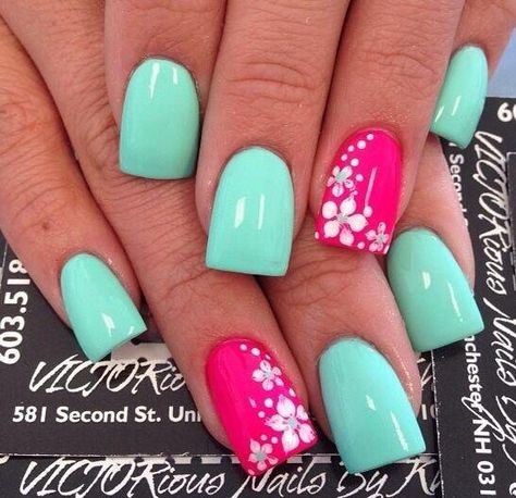 Doing this next summer! Hawaiian Nail Art, Hawaiian Flower Nails, Aloha Nails, Hawaiian Nails, Hawaii Nails, Pedicure Nail Designs, Tropical Nails, Fingernail Designs, Fancy Nails Designs