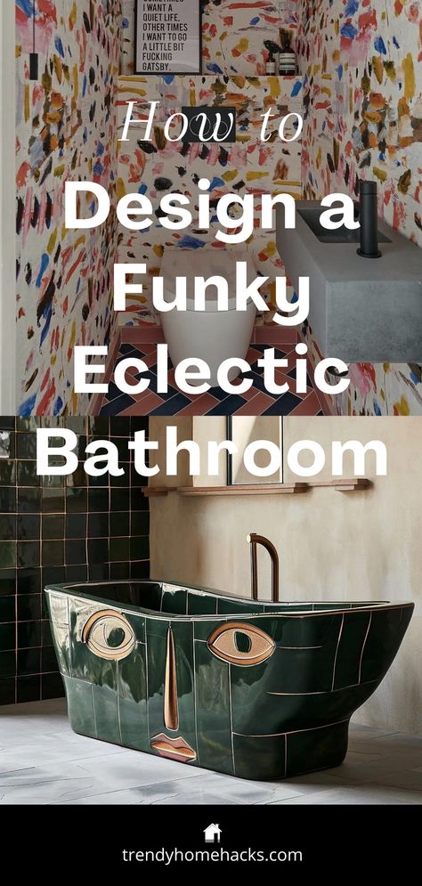 The funky eclectic style is perfect for those who wish to make a statement in their homes, especially in a space as personal and frequently used as the bathroom.

This post will equip you with the knowledge, tips, and inspiration you need to transform your bathroom into a funky, eclectic retreat.

Head over to the blog to read the full article! Cool Guest Bathroom Ideas, Quirky Small Bathrooms, Bold Bathroom Design, Funky Downstairs Toilet Ideas, Eclectic Bathrooms, Whimsical Bathroom Ideas, Bold Bathroom Ideas, Small Colorful Bathroom, Cool Bathrooms