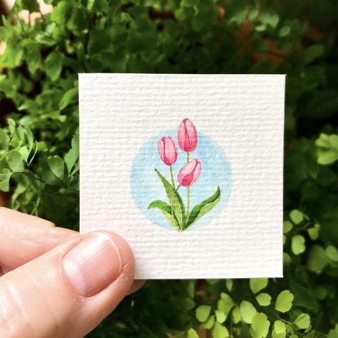 Watercolor Art Small Paper, Tiny Watercolour Painting, Tiny Watercolor Paintings, Watercolor Postcard, Watercolor Flowers Tutorial, Easy Canvas Art, Diy Watercolor Painting, Watercolor Paintings Easy, Watercolor Flower Art