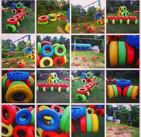 Tire Playground, Diy Kids Playground, Tire Craft, Kids Backyard Playground, Tire Art, Play Area Backyard, Outdoor Play Areas, Diy Playground, Kids Outdoor Play