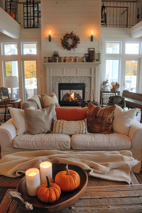 21 Cozy Fall Decor Ideas will inspire you to embrace the season and enjoy everything autumn offers. #modernfalldecor #cozyhome #homedecorideaslivingroom #modernfalldecor Fall Creations, Autumn Living Room, Autumn Cottage, Halloween Bedroom Decor, Fall House, Spooky Aesthetic, Modern Fall Decor, Halloween Bedroom, Flower House