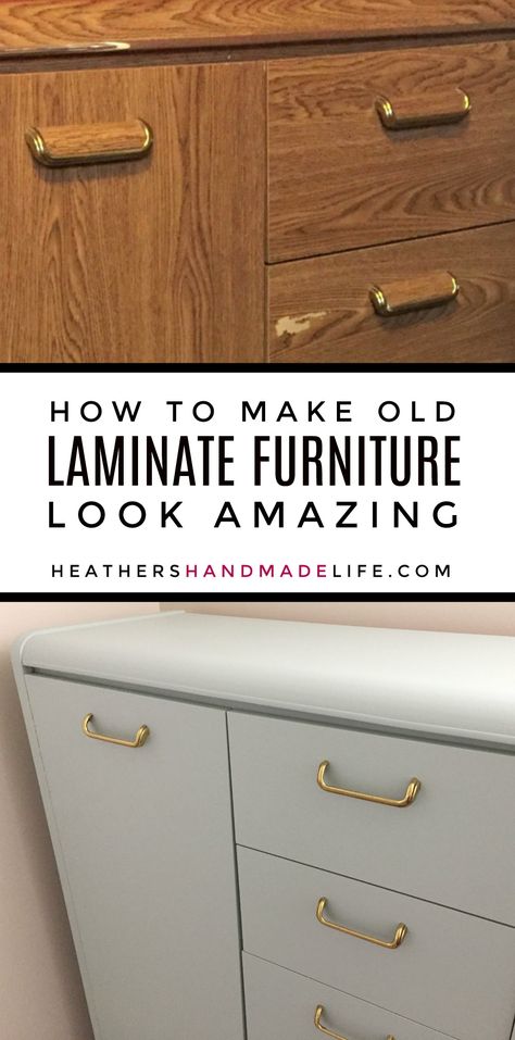 Painting Laminate Dresser, Painting Particle Board Furniture, Refinishing Laminate Furniture, Laminate Cabinet Makeover, Simple Bedroom Furniture, Laminate Furniture Makeover, Painting Fake Wood, Wood Dressers Makeover, Paint Laminate Furniture