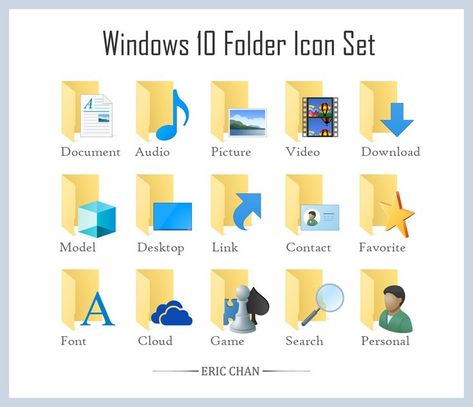 Including: Document . Audio . Picture . Video . Download 3D Model . Desktop . Link . Contact . Favorite Font . Cloud . Game . Search . User Audio Picture, Desktop Icons, Folder Icon, Video Download, Windows 10, Icon Set, Picture Video, Bar Chart, Audio