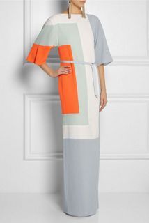 Roksanda Ilincic, Color Blocking Outfits, Grey Design, Crepe Gown, Wool Crepe, Mode Abaya, Color Block Dress, Orange Light, فستان سهرة