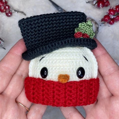 Snowman Ornament Free Crochet Pattern • Spin a Yarn Crochet The Snowman Crochet Pattern, Crocheted Snowman Hat Free Pattern, Crochet Snowman Head Free Pattern, Crochet Flat Snowman, Snowman Tree Decorations, Spin A Yarn Crochet, Music Crochet Patterns, Crochet Snow Globe Pattern, Spin A Yarn Crochet Patterns