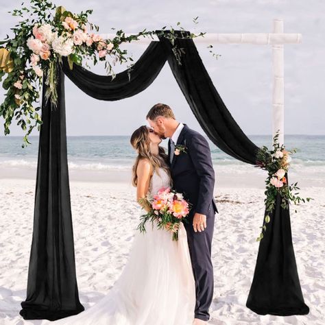 PRICES MAY VARY. 🥂【Package - Black Wedding Arch Draping Fabric】Pack of 2 panels black wedding arch drapes, each panel chiffon wedding drapes is 28 inch wide and 240 inch long. The chiffon curtains drapes help you to achieve a elegant look to event decorations, catching the eye of your guests. 🥂【Chiffon Material - Sheer Backdrop Curtains】The chiffon wedding arch drapes are crafted from premium semi sheer chiffon fabric, wrinkle free, silky smooth, soft touch, lightweight, and durable. The sides Black Wedding Arch, Tulle Ceiling, Party Ceiling Decorations, Drapes Wedding, Drapes For Wedding, Wedding Ceiling Decorations, Wedding Arch Draping, Wedding Drapery, Arch Draping