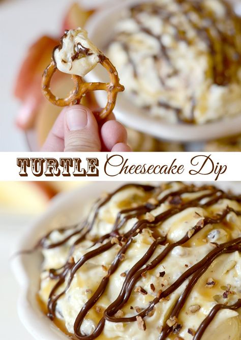 Turtle Cheesecake Dip Cheesecake Dip Easy, Dips Sweet, Dip Easy, Fruit Ideas, Turtle Cheesecake, Caramel Dip, Cheesecake Dip, Sweet Dips, Pot Luck