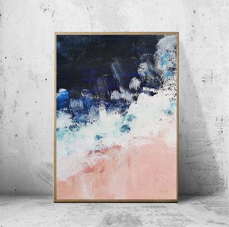 Navy Wall Art, Coastal Pink, Pink Nautical, Navy Decor, Watercolor Printable Art, Designer Artwork, Pink Ocean, Millennial Pink, Soyut Sanat Tabloları