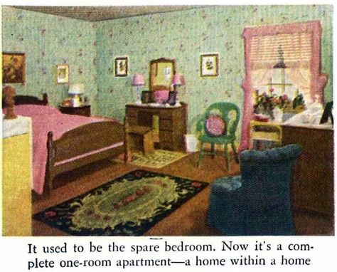 1940s Home Interior, 1940s Bedroom Aesthetic, 1940s Bedroom Decor, 50’s Bedroom, 1940s Decor Interior Design, Old Bedroom Vintage, 40s Room, 1940 Interior Design, 1940 Bedroom