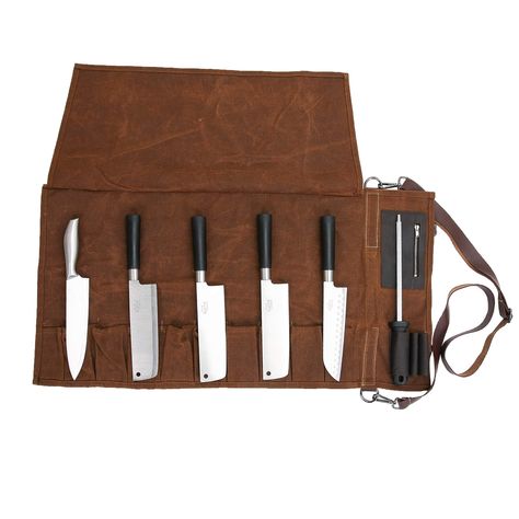 QEES Chef Knife Roll 16 Oz Waxed Canvas Waterproof Knife Bag 10 Slots Kitchen Utensils Tool Roll Up Storage Bag with Handle or Shoulder Strap Gift for Dad DD12 >>> See this great product.-It is an affiliate link to Amazon. #kitchenutensils Chef Knife Case, Knife Roll Bag, Tool Roll Bag, Chef Knife Bags, Leather Tool Roll, Knife Bag, Knife Roll, Tool Roll, Travel Tools