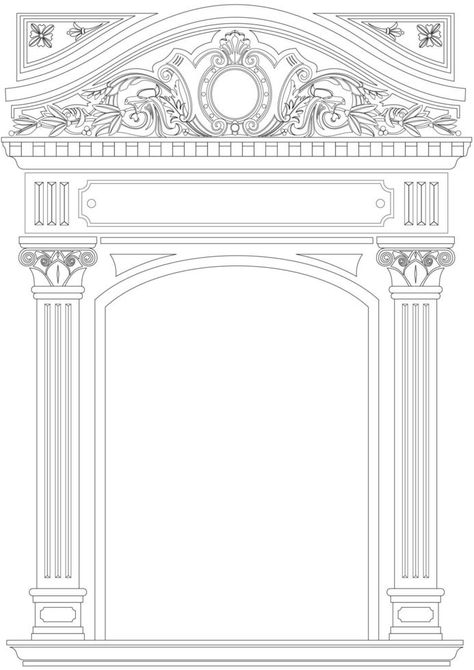 Ornamental classical arch in outline style Temple Arch Design, Arch Outline, Arch Sketch, Arch Drawing, Ornamental Vector, Altar Design, Section Drawing, Main Entrance Door Design, Interior Architecture Drawing