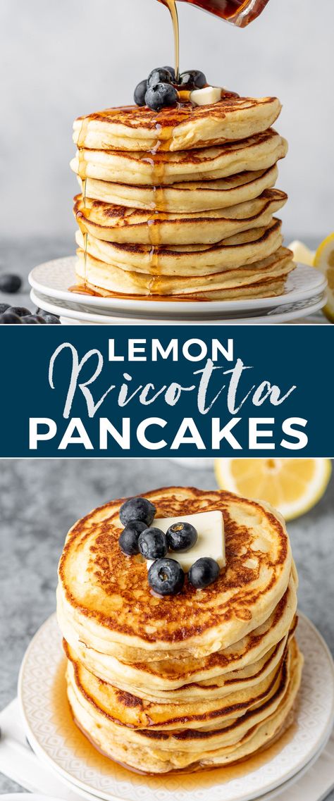 Fluffy Lemon Ricotta Pancakes, Lemon Ricotta Pancakes Recipe, Gimme Delicious, Lemon Pancakes, Lemon Ricotta Pancakes, Ricotta Pancakes, Breakfast Sweets, Lemon Ricotta, Healthier Recipes