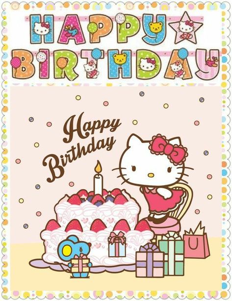 Hello Kitty Happy Birthday Card, Sanrio Happy Birthday, Happy Birthday Hello Kitty, Baby Logo Design, Hello Kitty Imagenes, Hello Kitty Wallpaper Hd, Happy Birthday Art, Cute Happy Birthday, Charmmy Kitty