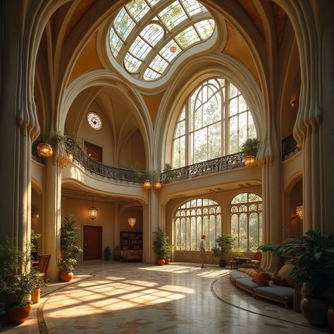 Art Nouveau Style Building Design Ideas Art Nouveau Architecture Interior, 1900s Interior Design, 1900s Interior, Building Design Ideas, Art Nouveau House, Design Art Nouveau, Nouveau Architecture, Natural Stone Wall, Pastel Color Schemes