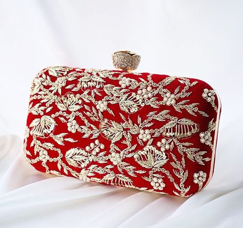 6 Likes, 0 Comments - A T I Y A   C H O U D H U R Y (@atiya.choudhury) on Instagram: “THE BRIDAL EDIT - AMNA (Red Velvet)  Shop online at WWW.ATIYACHOUDHURY.COM” Fancy Clutch Purse, Embroidered Clutch Bag, Fancy Clutch, Bridal Handbags, Wedding Handbag, Red Clutch, Velvet Clutch, Embroidered Clutch, Bridal Clutch