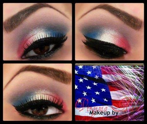 Get patriotic this Friday with this American flag-inspired look! July Makeup, 4th Of July Makeup, Pretty Eye Makeup, Makeup Tumblr, 4th Of July Nails, Holiday Makeup, Eye Make, Pretty Eyes, Love Makeup