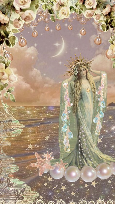 Amphitrite #goddess #sea #ocean #vintage #girly #moon #wallpaper #art #mermaidaesthetic #nature #fyp Amphitrite Goddess Art, Amphitrite Goddess, Ocean Vintage, Goddess Magick, Sea Goddess, Goddess Of The Sea, Goddess Aesthetic, Pagan Goddess, Fairy Garden Designs