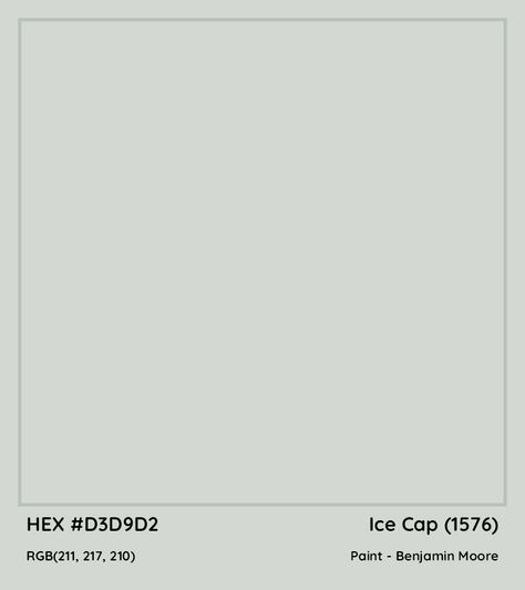 HEX #D3D9D2 Ice Cap (1576) Paint Benjamin Moore - Color Code Ice Cap Benjamin Moore, Benjamin Moore Ice Cap, Mount Saint Anne, Paint Benjamin Moore, Munsell Color System, Analogous Color Scheme, Paint Color Codes, Rgb Color Codes, Hexadecimal Color