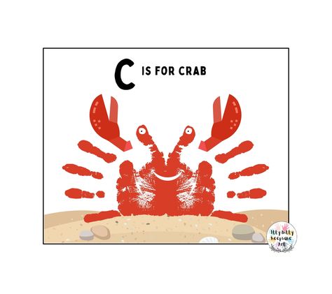 Letter C Handprint, Crab Handprint, Handprint Template, Handprint Art Kids, Handprint Printable, Alphabet Crafts Preschool, Template Craft, Add Kids, Crab Art