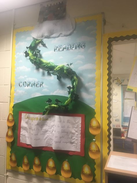 Jack and the Beanstalk reading corner Year 2 Jack And Beanstalk, Library Bulletin Board, School Displays, Jack And The Beanstalk, Birthday Frames, Classroom Theme, Classroom Setting, Reading Corner, Year 2