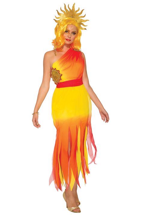 Sun Goddess Adult Costume Sun Goddess Dress, Sun Goddess Costume, Rainbow Costumes, Moon Costume, Sun Goddess, Goddess Costume, Goddess Dress, Halloween 2019, Dress Costume