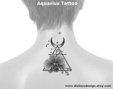 Aquarius Horoscope Flower Tattoo Tattoo Design and Tattoo - Etsy Australia Nape Tattoo, Solar System Tattoo, Dragonfly Tattoo Design, Aquarius Tattoo, Orchid Tattoo, Aquarius Horoscope, Element Symbols, Dragonfly Tattoo, Tattoo Stencil