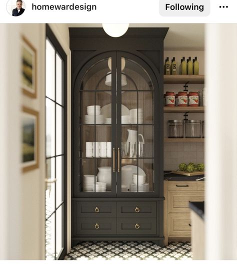 Built In China Cabinet Dining Room Display, Pantry Turned Into Bar, Built In China Cabinet, Kitchen Pantry Design, Kitchen Inspiration Design, Pantry Design, Kitchen Remodel Idea, Beautiful Kitchens, Built Ins