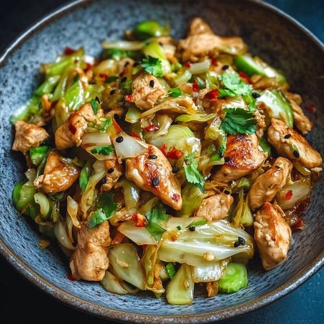 recipes quickie | Chinese Chicken Cabbage Stir-Fry Recipe | Facebook Chicken Cabbage, Healthy Stir Fry, Cabbage Stir Fry, Chicken And Cabbage, Roasted Cabbage, Chicken Slices, Grilled Eggplant, Chinese Chicken, Homemade Dinner