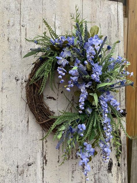 Wisteria Wreath Diy, Grape Wreath, Wisteria Wreath, Purple Wreaths, Front Door Spring Decor, Front Door Double, Natural Wreaths, Greenery Wreaths, Watercolor Botanicals