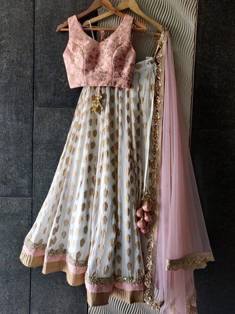 Ivory and Pink Ruffle Lehanga White Zarin Buti Lehenga - Etsy India Ruffle Lehenga, Bridesmaid Lehenga, Lehenga Choli For Women, Choli For Women, Georgette Lehenga, Lengha Choli, Pink Lehenga, Indian Wedding Wear, Indian Lehenga