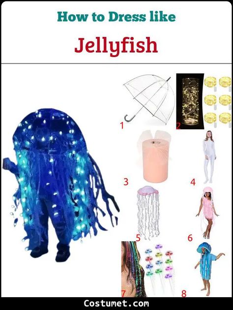 Jellyfish Costume for Cosplay & Halloween 2023 Jellyfish Costume Umbrella, Jellyfish Halloween Costume, Spongebob Jellyfish, Jellyfish Costume, Diy Jellyfish, Glow Hair, Clear Umbrella, Hallowen Costume, All White Outfit