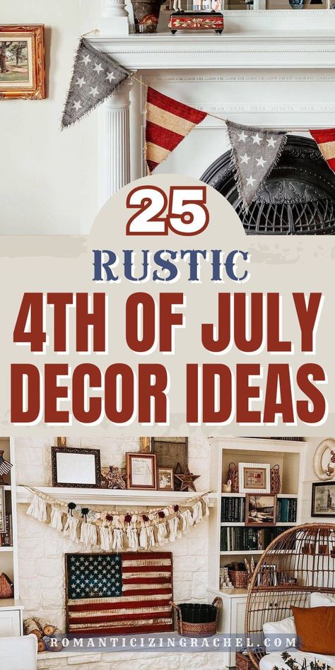 How to Make Your Own Patriotic 4th of July Wreath Fourth Of July Fireplace Decor, Fourth Of July Decor Diy, Patriotic Mantel Decorating Ideas, Vintage Fourth Of July Decorations, July Fourth Decorations, Rustic 4th Of July Decor, 4th Of July Home Decor Ideas, 4th Of July Decor Ideas, 4th July Decor