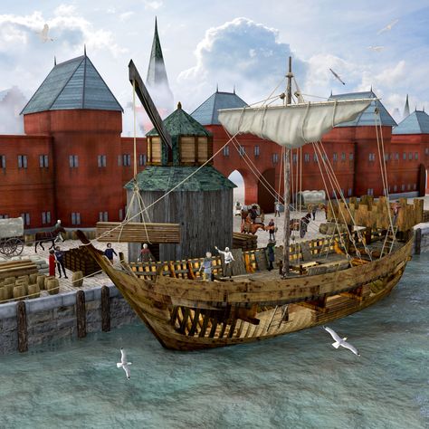 middle ages & fifteenth to eighteenth century – Paul Becx | Archeologisch Illustrator en animator Hanseatic League, Medieval Ships, Motte And Bailey Castle, Medieval Life, Sailing Vessel, Knight Art, Boat Painting, Ancient Egyptian Art, Medieval Period