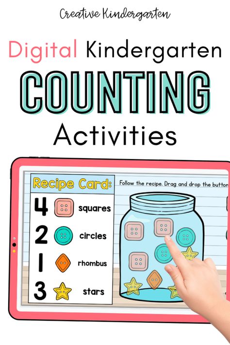 Reinforce important math skills with these digital kindergarten counting activities. In addition, students will have fun practicing one-to-one correspondence! Learning how to count and using one-to-one correspondence skills is the foundation for future math skills that your students will need. However, it is a jump from being able to rote count to be being able to count objects within a set. Counting Activities Kindergarten, Rote Counting, Kindergarten Counting, Counting Activities, Play Based, Kindergarten Classroom, Math Skills, Recipe Cards, Have Fun