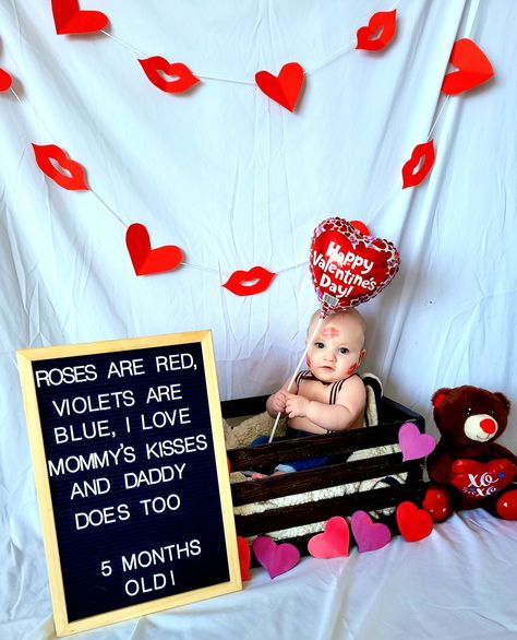 2 Month Baby Picture Ideas Valentines, 5 Month Old Valentines Pictures, 3 Month Valentine Pictures, 6 Month Baby Picture Ideas February, 8 Month Baby Valentines Photoshoot, Baby Valentines Photoshoot 4 Months, Valentines Letter Board Quotes Baby, Valentine’s Day Baby Photos, Valentine Milestone Pictures