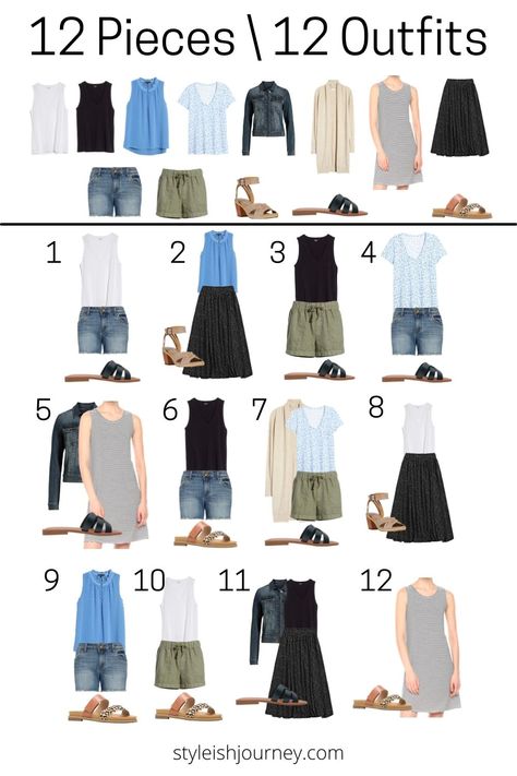 Beach vacation essentials to create a travel capsule wardrobe. Learn how to create lots of outfits from a few pieces and stop overpacking. Travel Capsule Wardrobe Summer Carry On, Fall Beach Capsule Wardrobe, Family Vacation Capsule Wardrobe, Europe Summer Vacation Capsule, Theme Park Capsule Wardrobe, Time Capsule Travel Wardrobe, One Week Travel Outfits Summer, Disney World Capsule Wardrobe, Travel Capsule Wardrobe Florida