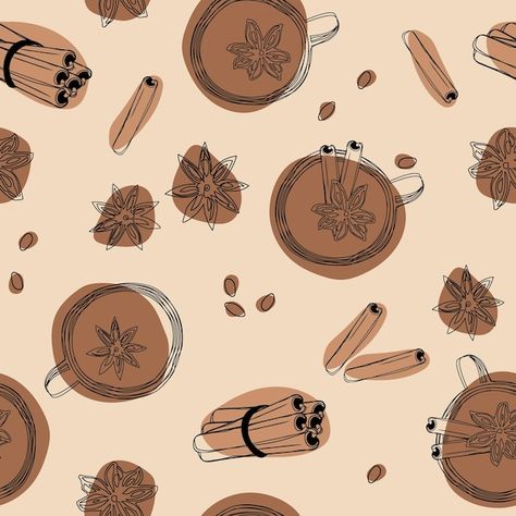 Vector tea cinnamon and star anise seaml... | Premium Vector #Freepik #vector #star-anise #cinnamon-sticks #anise #cinnamon Cinnamon Illustration, Cinnamon Background, Tea Cinnamon, Social Media Work, Textile Prints Design, Hot Coco, Cinnamon Bark, Prints Design, Cinnamon Spice