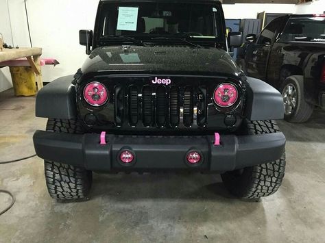 Black Jeep With Hot Pink Accents, All Black Jeep, Jeep Wrangler Girly, Pink Wrangler, Pink Jeep Wrangler, Black Jeep Wrangler, Bat Mobile, Boss Moves, Pink Cars