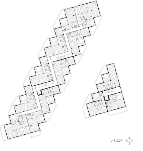 Gallery of Housing in Anton-Schall-Gasse / trans_city / Christian Aulinger, Mark Gilbert - 17 Social Housing Floor Plan, Residential Building Plan, Social Housing Architecture, Architecture Site Plan, Hotel Floor Plan, Apartments Exterior, Concept Models Architecture, Building Layout, Residential Building Design