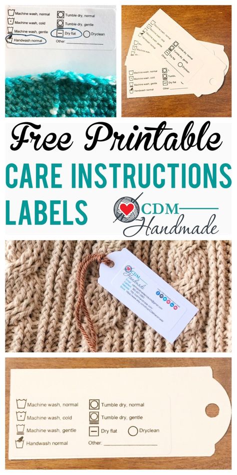 Download this free printable care instructions label to add to any of your projects as a quick and easy way to list laundering instructions! Hope Crafts, Crochet Labels, Selling Crafts, Crochet Tips, Crochet Business, Handmade Gift Tags, Quilt Labels, Knitting Instructions, Craft Show Ideas