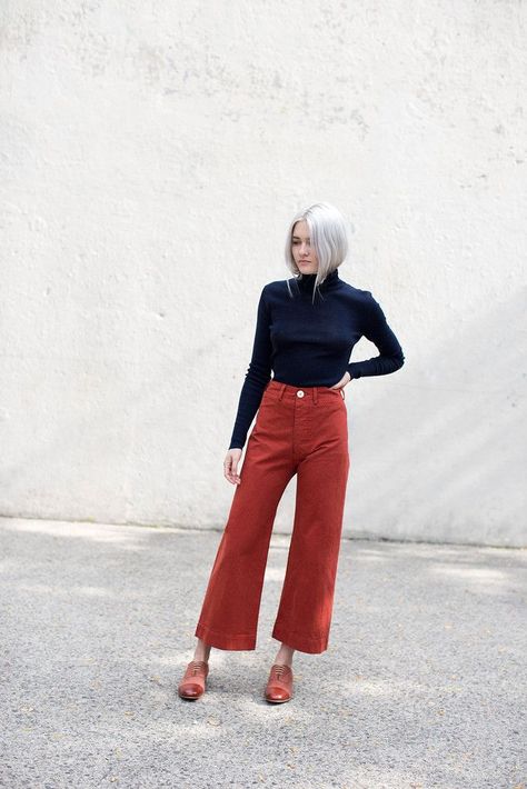 Jesse Kamm Sailor Pant in Iron Oxide Jesse Kamm Sailor Pant, Jesse Kamm, Quoi Porter, Sailor Pants, Cropped Wide Leg Pants, Pant Trends, Red Pants, Iron Oxide, Look At You