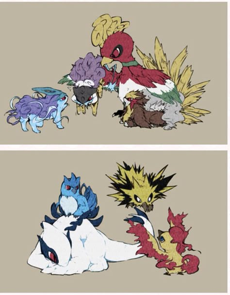 Lugia and Ho-oh with heir legendary beasts Entei Pokemon, Mega Pokemon, Pokemon Eeveelutions, Cute Pokemon Pictures, Pokemon Pokedex, Play Pokemon, Pokemon Images, Pokemon Comics, Pokemon Memes